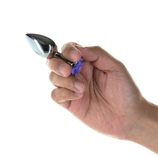 Металева анальна пробка з прикрасою у вигляді троянди, фіолетова Lux Active Rose Anal Plug Purple