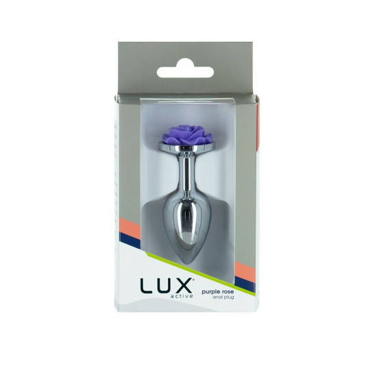 Металева анальна пробка з прикрасою у вигляді троянди, фіолетова Lux Active Rose Anal Plug Purple