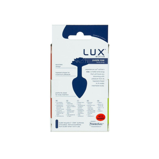 Металева анальна пробка з прикрасою у вигляді троянди, фіолетова Lux Active Rose Anal Plug Purple