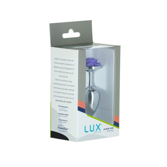 Металева анальна пробка з прикрасою у вигляді троянди, фіолетова Lux Active Rose Anal Plug Purple