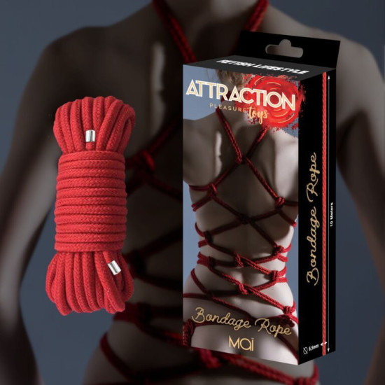Полиэстеровая веревка для БДСМ, Шибари и эротического связывания, красная BTB Bondage Rope Red, 10 м
