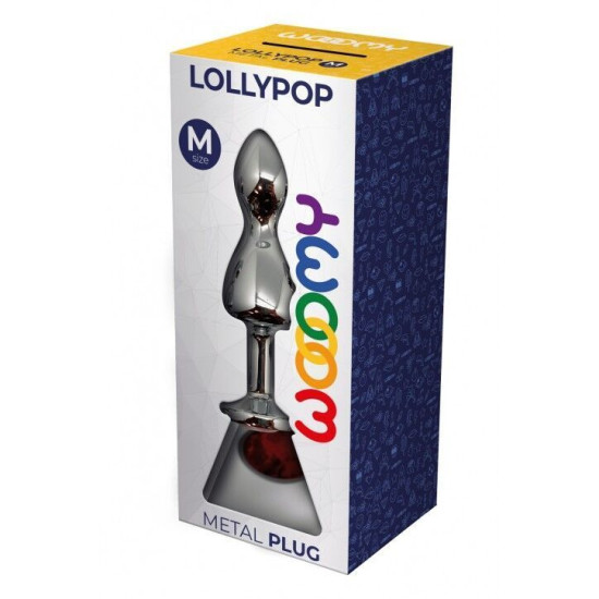 Металева анальна пробка з червоним кристалом, діаметр 3,1 см, червона Wooomy Lollypop Double Ball Metal Plug Red, M