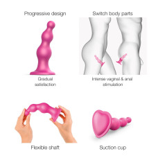 Насадка для страпона Strap-On-Me Dildo Plug Beads Framboise Metallic, M