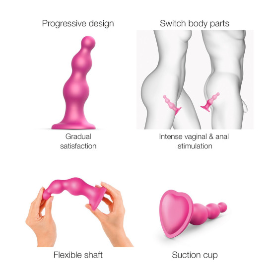 Насадка для страпона Strap-On-Me Dildo Plug Beads Framboise Metallic, M