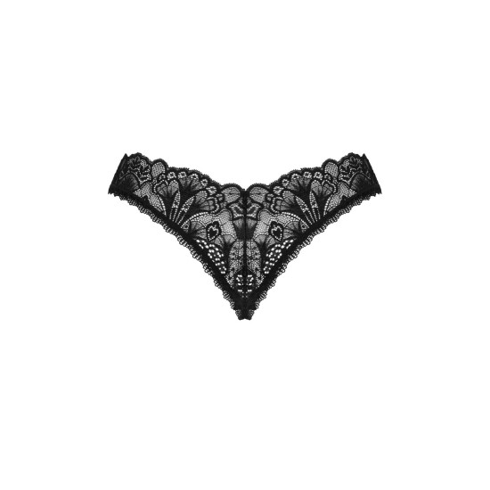 Чёрные кружевные стринги с открытым доступом Obsessive Donna Dream Crotchless Thong Black, M/L