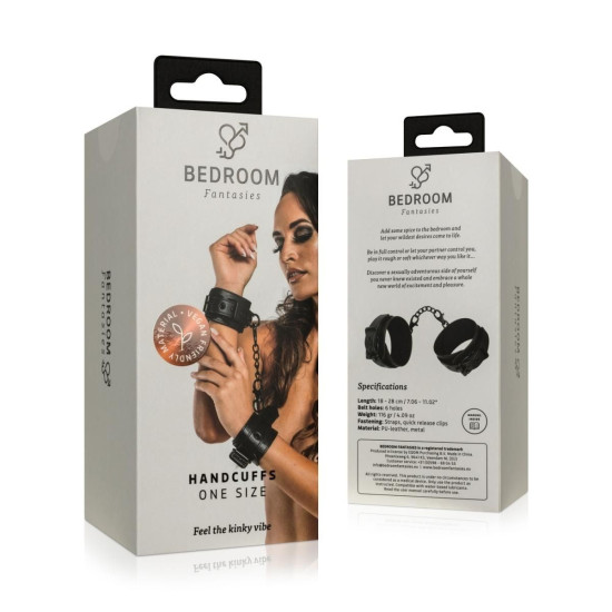 БДСМ наручники з екошкіри, чорні Bedroom Fantasies Handcuffs Black