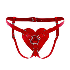 Трусики «Серце» для страпона з натуральної шкіри, червоні Feral Feelings Red Hearts Strap-on Belt