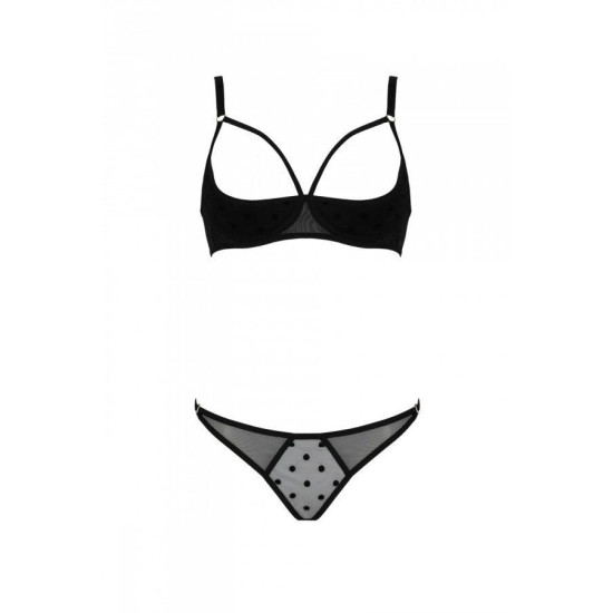 Еротичний комплект з відкритими чашками, чорний Passion Marina Set With Open Bra Black, L/XL