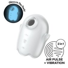 Вакуумний кліторальний стимулятор з вібрацією, білий Satisfyer Glowing Ghost White