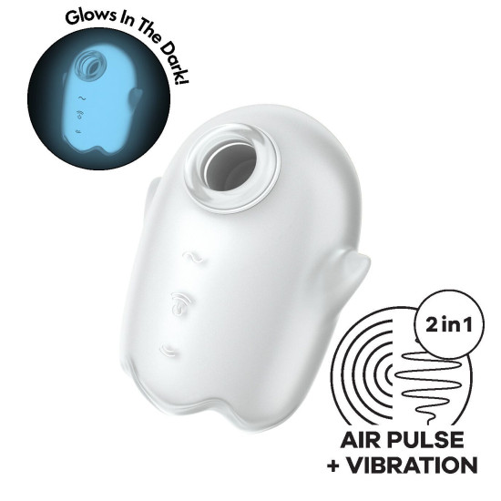 Вакуумный клиторальный стимулятор с вибрацией, белый Satisfyer Glowing Ghost White