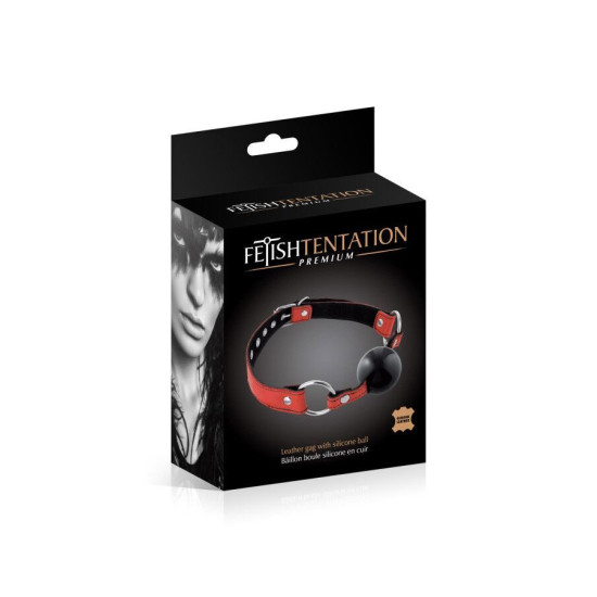 Шкіряний кляп із силіконовою кулею, червоний Fetish Tentation Premium Leather Gag with Silicone Ball Red