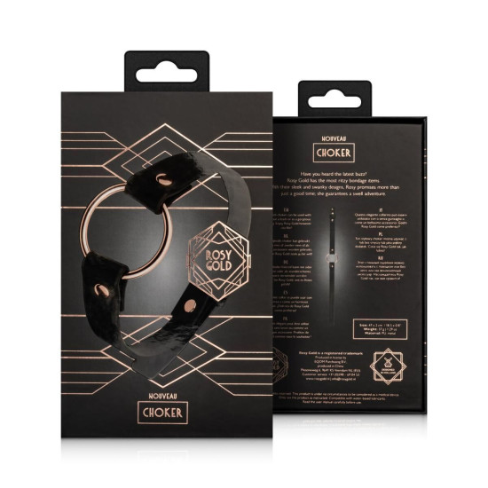 Кожанный чокер с металлическим кольцом, черный Rosy Gold Choker Black