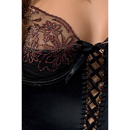 Корсет чорного кольору з пажами і шнурівкою (трусики в комплекті) BRIDA CORSET Black, XXL/XXXL