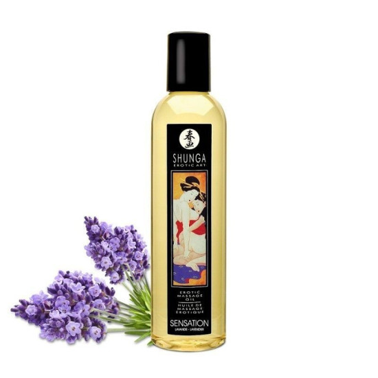 Натуральна зволожуюча масажна олія з ароматом лаванди Shunga Sensation Lavender, 250 ml