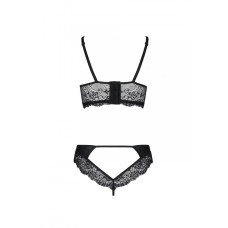 Комплект з еко-шкіри з мереживом (бра і трусики), чорний Passion Loona Set, L/XL