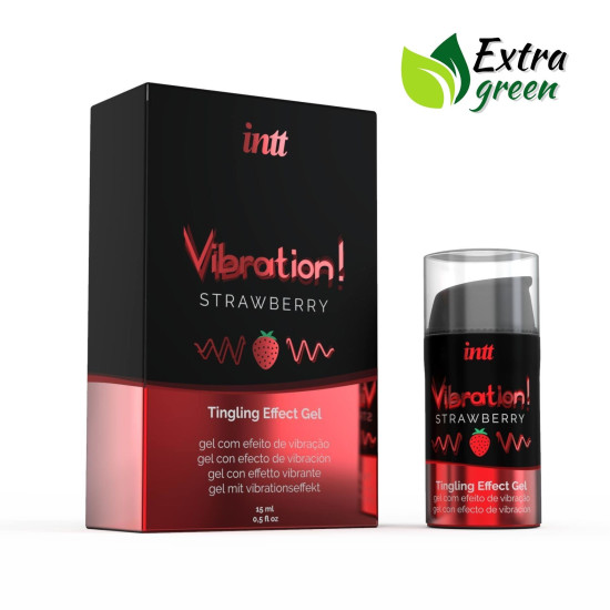 Рідкий вібратор із полуничним смаком Intt Vibration EXTRA GREEN Strawberry, 15 ml