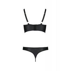Комплект з екошкіри з люверсами і ремінцями (бра і трусики) Passion Malwia Bikini Black, 4XL/5XL