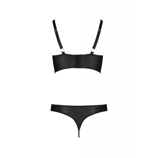 Комплект з екошкіри з люверсами і ремінцями (бра і трусики) Passion Malwia Bikini Black, 4XL/5XL
