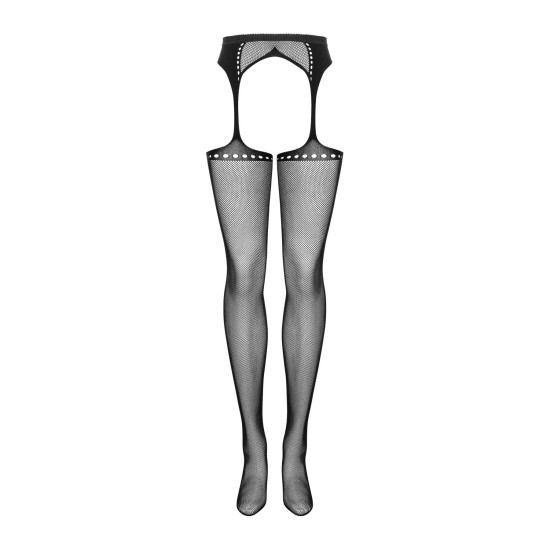 Чёрные сетчатые чулки-стокинги со стрелкой и имитацией гартеров Obsessive Garter Stockings S314 Black, S/M/L