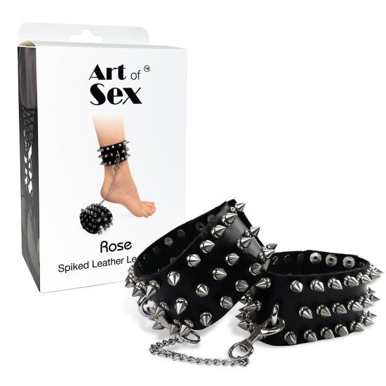 Поножи с шипами из натуральной кожи, черные Art of Sex Rose Black