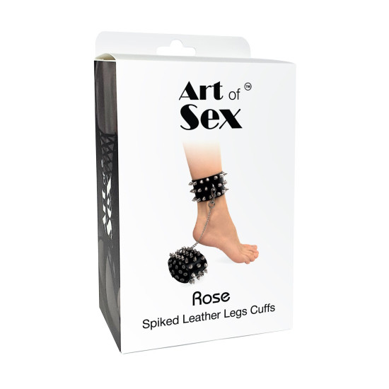 Поножи с шипами из натуральной кожи, черные Art of Sex Rose Black
