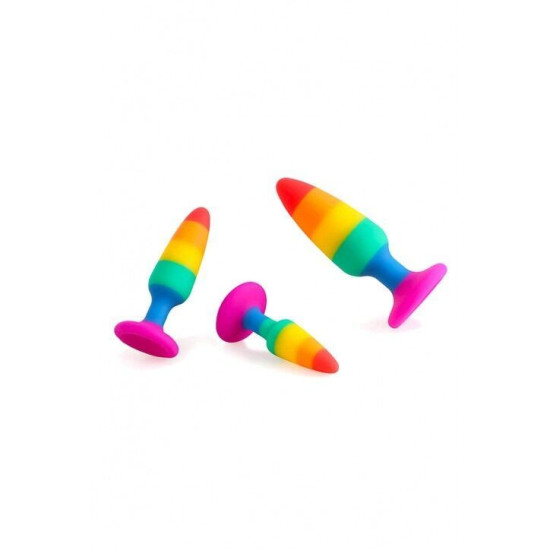 Силіконова анальна пробка, діаметр 2,4 см, різнокольорова Wooomy Hiperloo Silicone Rainbow Plug, S