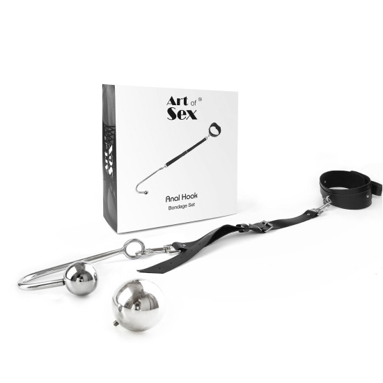 Анальный крюк с ошейником из натуральной кожи, модель 4, черный Art of Sex Anal Hook 4 Black