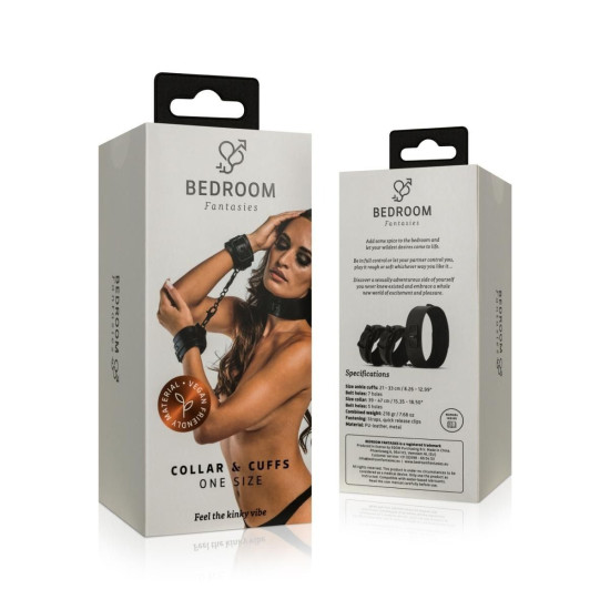 БДСМ наручники з нашийником з екошкіри, чорні Bedroom Fantasies Collar & Cuffs Black