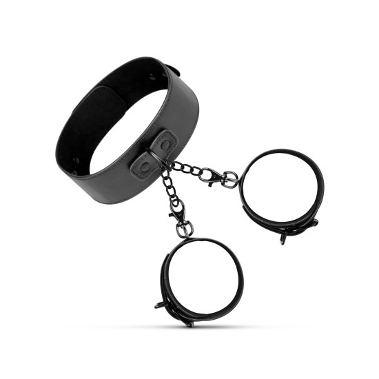 БДСМ наручники з нашийником з екошкіри, чорні Bedroom Fantasies Collar & Cuffs Black