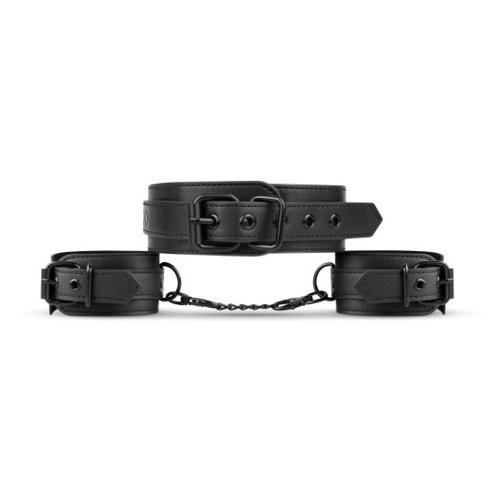 БДСМ наручники з нашийником з екошкіри, чорні Bedroom Fantasies Collar & Cuffs Black
