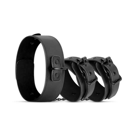 БДСМ наручники з нашийником з екошкіри, чорні Bedroom Fantasies Collar & Cuffs Black
