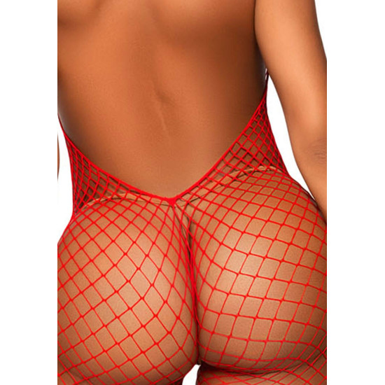 Эротический сетчатый бодистокинг, красный Leg Avenue Racer Neck Bodystocking Red