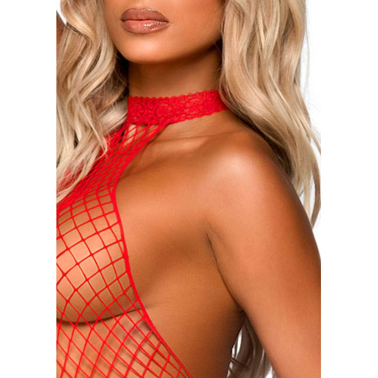 Эротический сетчатый бодистокинг, красный Leg Avenue Racer Neck Bodystocking Red