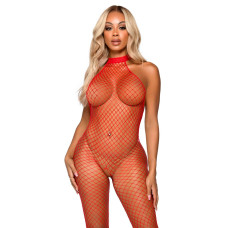Эротический сетчатый бодистокинг, красный Leg Avenue Racer Neck Bodystocking Red