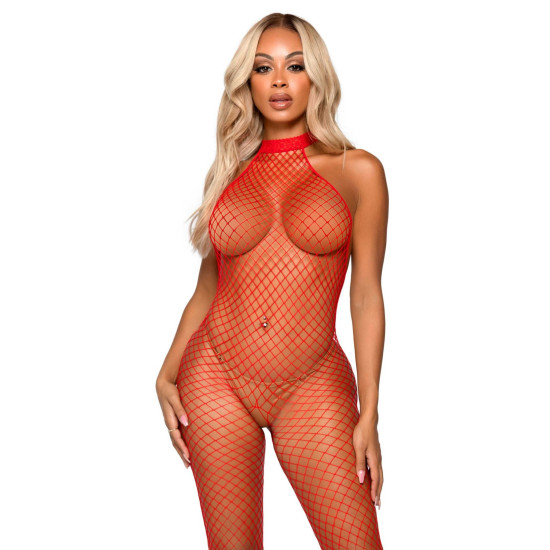 Эротический сетчатый бодистокинг, красный Leg Avenue Racer Neck Bodystocking Red
