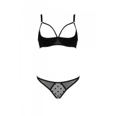Еротичний комплект з відкритими чашками, чорний Passion Marina Set With Open Bra Black, S/M
