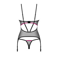 Корсет, прозрачный, открытая спина, стринги в комплекте Obsessive Novenes Corset & Thong, XS/S