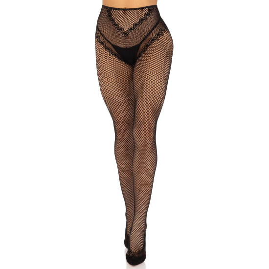 Колготки из сетки с открытой зоной и узором в виде сердец, черные Leg Avenue Crotchless Net Tights with Heart Backseam Black, One Size