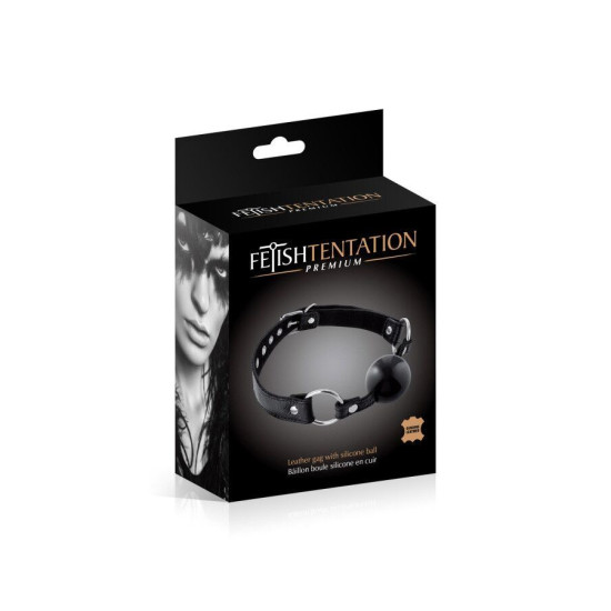 Шкіряний кляп із силіконовою кулею, чорний Fetish Tentation Premium Leather Gag with Silicone Ball Black