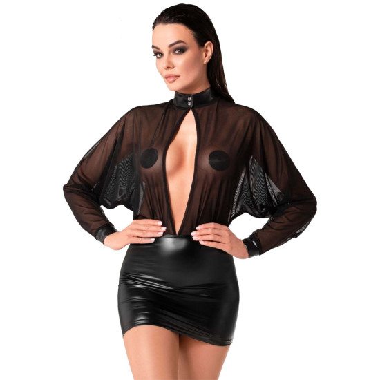Сукня з тюлем, чорна Noir Handmade F348 Powerwetlook and Tulle Dress, 4XL