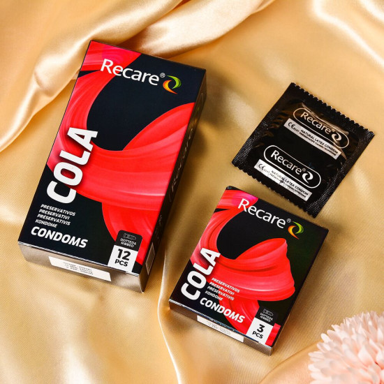 Презервативи з пухирцями та ребрами з ароматом коли, 3 шт Holographic Recare Cola Dotted&Ribbed Condoms