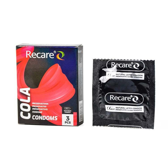 Презервативи з пухирцями та ребрами з ароматом коли, 3 шт Holographic Recare Cola Dotted&Ribbed Condoms