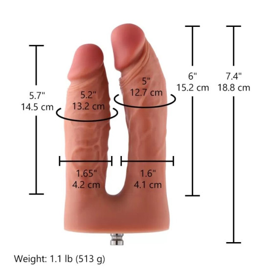 Двойной фаллоимитатор для секс-машин, система KlicLok Hismith Silicone Double Penetrator Dildo