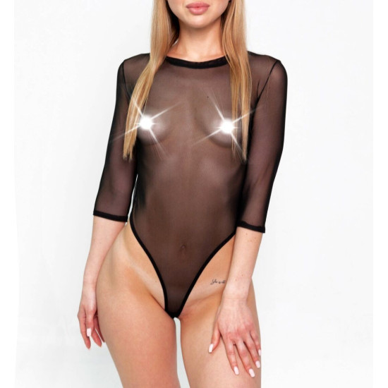 Сексуальне прозоре боді-сітка з рукавами, чорне Art of Sex Sheril Black, L-2XL