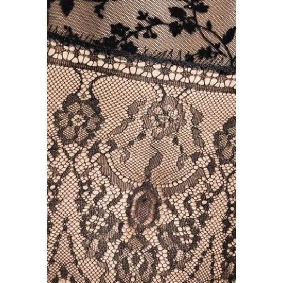 Корсет напівпрозорий з пажами (трусики в комплекті), чорний FABRA CORSET Black, XXL/XXXL