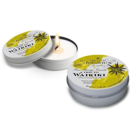 Масажна свічка з афродизіаками, аромат кокоса й ананаса Petits Joujoux Waikiki Beach Coconut and Pineapple, 43 ml