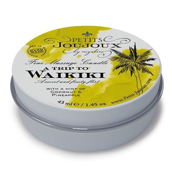 Масажна свічка з афродизіаками, аромат кокоса й ананаса Petits Joujoux Waikiki Beach Coconut and Pineapple, 43 ml