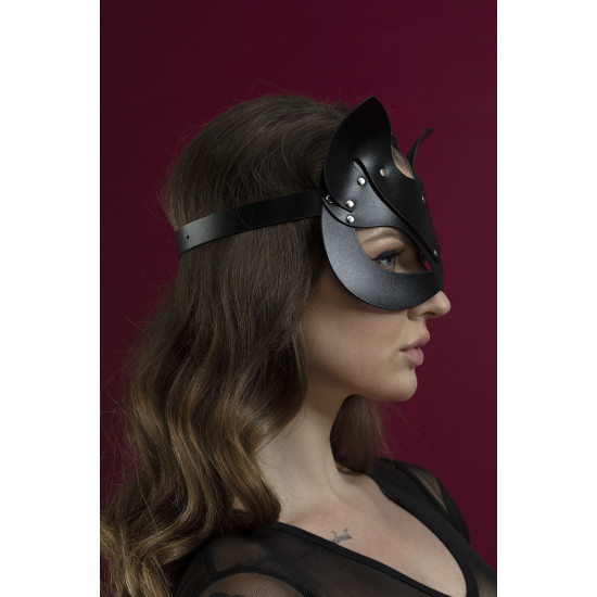 Маска кішечки з натуральної шкіри, чорна Feral Feelings Catwoman Mask Black