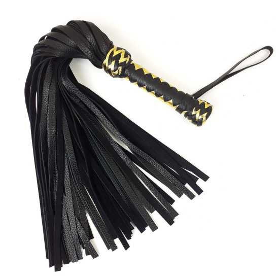 Шкіряний флоггер із золотим руків'ям, 50 хвостів по 50 см, чорний Black Leather Flogger Gold Handle