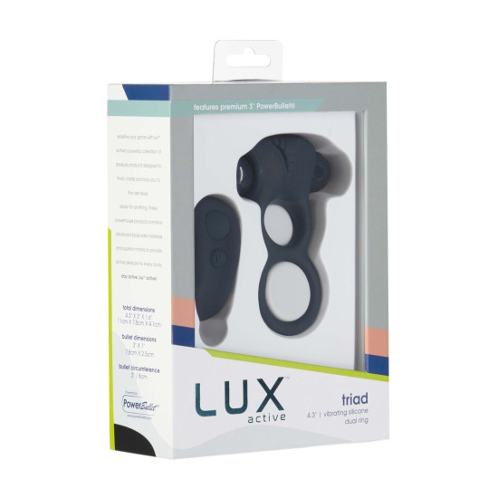 Двойное эрекционное кольцо с вибропулей и пультом ДУ Lux Active Triad – Vibrating Dual Cock Ring